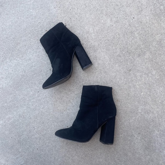 Elvia Classic Black Suede Heeled Boots - Picture 6 of 9